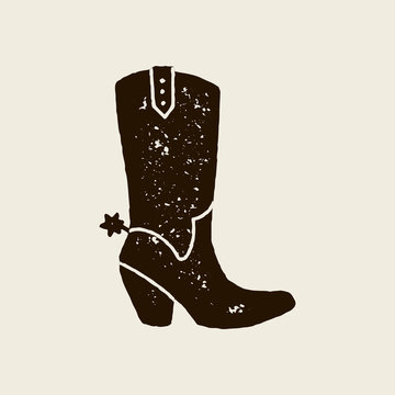 Vector hand draw illustration of cowboy boots in retro style. Icon isolated on white background. Design element for poster, flyer, postcard, web design, t-shirt print
