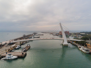 Aerial view of the Lover's Bridge of Tamsui Fisherman's Wharf