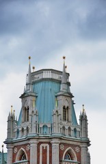 Architecture of Tsaritsyno park in Moscow. Color photo. Grand Palace