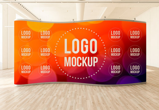 Curved Pop-Up Banner Mockup in a Light Interior