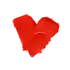 Red heart oil paint isolated on white background