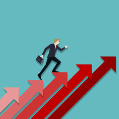 Businessman walking up on red arrow