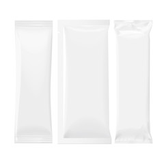 Flexible bag of Foil. Food snack pillow Realistic package. Polyethylene packing of goods. Mock up for brand template. vector illustration.