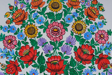 Colorful flower decorative paintings in Zalipie Village in Poland - obrazy, fototapety, plakaty