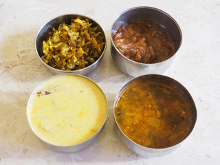 Vegetables and sauce for rice, Kochi, Kerala, India