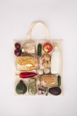 Zero waste shopping concept, flat lay, top view