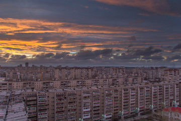 Sunset clouds over the city