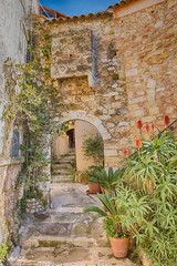 Fototapeta na wymiar Little alley in the medieval village of Roquebrune Cap Martin