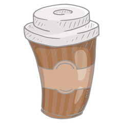 Hand drawn paper cup of tea. Plastic, paper cup for coffee, tea icon. Vector illustration of coffee in a plastic cup.