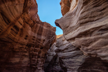 Beautiful landscape view of the Red Canyon in Eilat, Israel. Taken during a sunny sunrise.