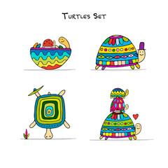 Funny turtles set, sketch for your design