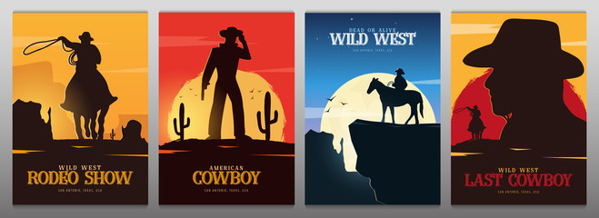 Set of Cowboy banners. Rodeo. Wild West banner. Texas. Vector illustration. - obrazy, fototapety, plakaty