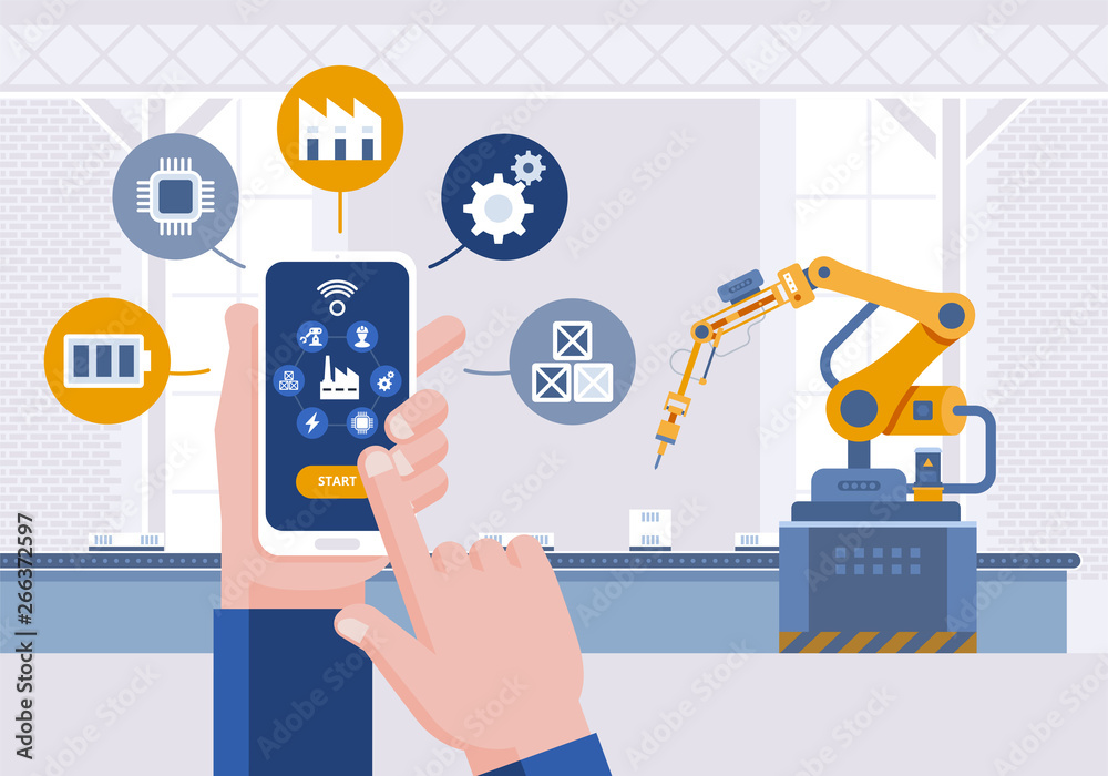 Poster monitoring app on a smartphone and smart automated production line