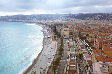 Top view on Promenade des Anglais, one of the most beautiful of Europe.