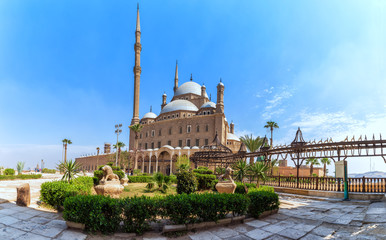 Fototapeta na wymiar View on the Great Mosque of Muhammad Ali Pasha in Cairo Citadel, Egypt