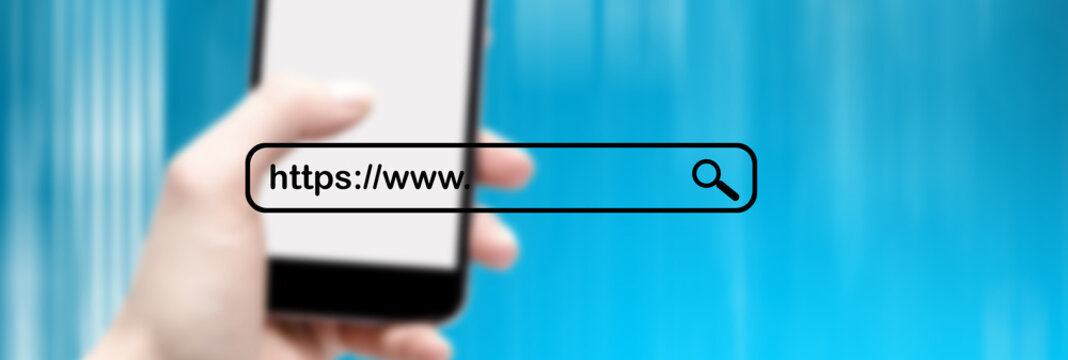 Concept of Internet search. Secure connection https. Wide banner. Shallow depth of field.