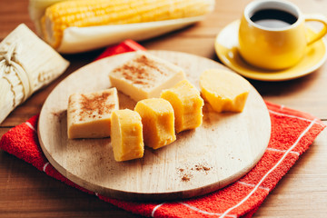 Typical food of Brazilian Festa Junina - June Festival. Pamonha and curau