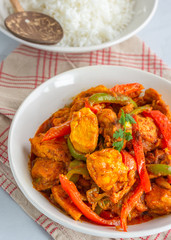 Chicken Jalfrezi - Spicy Stir-Fried Indian Chicken Dish with Bell Peppers, Onion and Tomatoes.