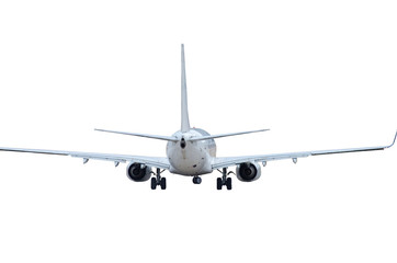 modern aircraft parked in airport, back tail jet engines view