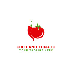Tomato and chili design logo. Isolated vegetables. Vector illustration. - Vector