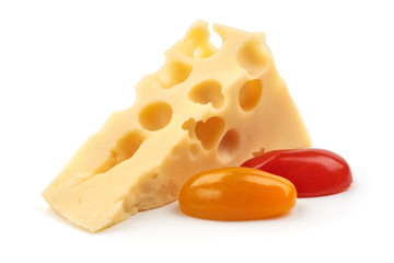 Italian cheese with tomatoes, close-up, isolated on white background