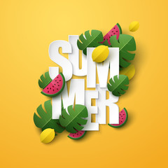Summer background with green leaves. Vector illustration.