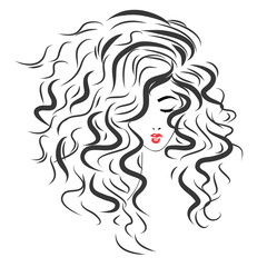 Fototapeta na wymiar Vector sketch of a beautiful girl with long curly hair. Fashion illustration. Woman's Hair Style 