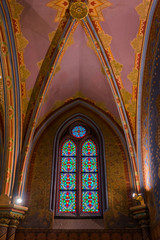 Budapest March 5, 2018, stained-glass windows, St. Matthias Catholic Church