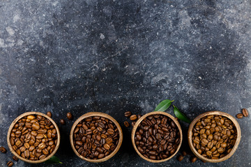 Four different varieties of coffee beans