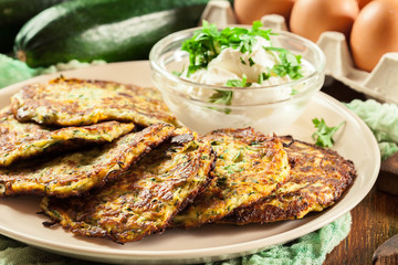 Zucchini fritters or pancakes