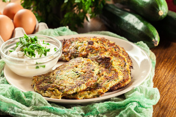 Zucchini fritters or pancakes