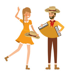 farmers couple with musical instrument