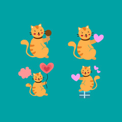 Set of cute cats in love. Valentines day Vector
