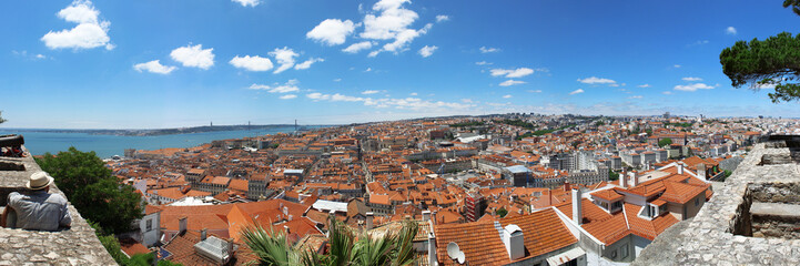 Fototapeta na wymiar Panorama Lisbon Portugal: view from the old castle