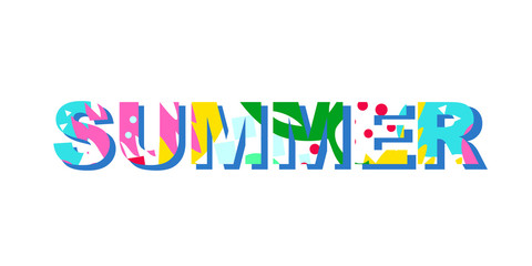 Word Summer with colored abstract fill. Cheerful inscription for the best time of the year. Great for cards, textiles, posters and other types of design.