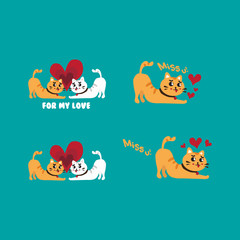 Set of cute cats in love. Valentines day Vector