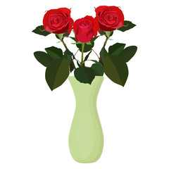 Bouquet of red roses in vase vector flat isolated illustration