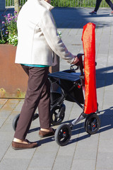 lady with rollator in city park