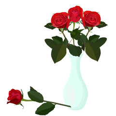 Obraz premium Bouquet of red roses in vase vector flat isolated illustration