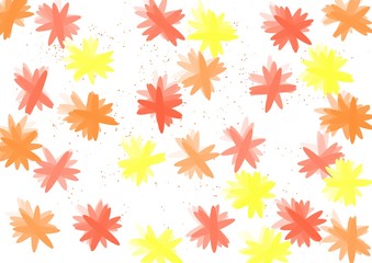 Watercolor flowers hand drawn on white background. Red, yellow and orange color.