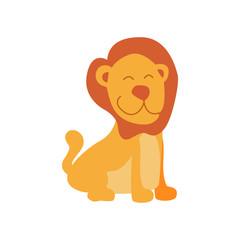 cute little lion in cartoon style on white background