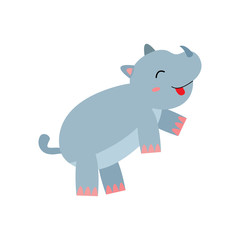 cartoon funny rhinoceros isolated on white background.