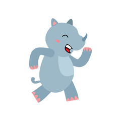cartoon funny rhinoceros isolated on white background.