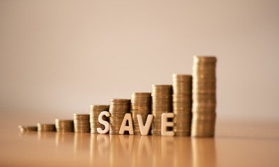 Close up of Coins to Stack ofCoins, Business Growth Concept, There is Money Coins to Stack ofCoins. Financial Risk.