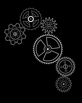 white gears on black background, vector minimalism illustration suitable for men's holidays for the profession of mechanics and others