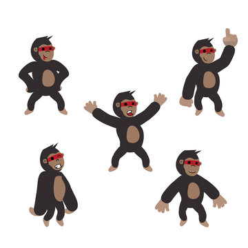 Set of cartoon illustration of funny gorilla
