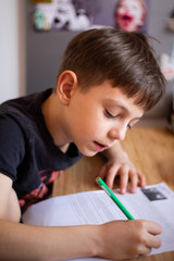 school boy making his homework