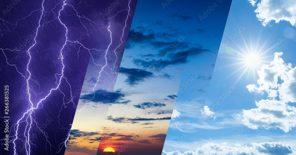 Wall mural weather forecast concept, collage of variety weather conditions