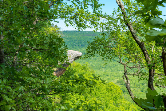 Whitaker Point Landscape view from rock cliff hiking trail, Ozark mountains, nwa northwest arkansas