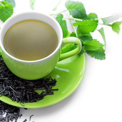healthy green tea on white background